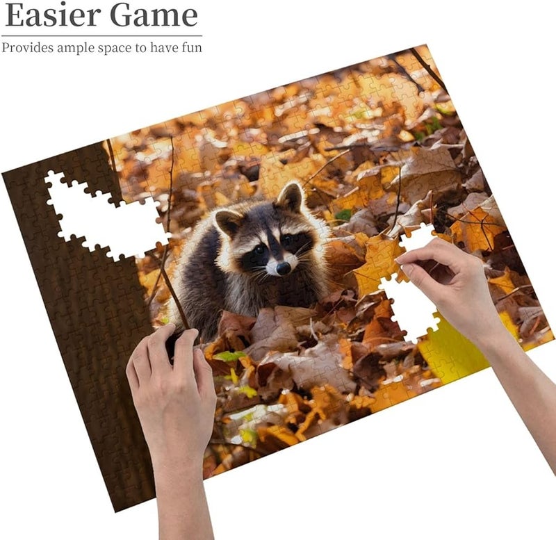 لغز بازل فايا راكون على أوراق الخريف 500 قطعة للكبار ديكور منزلي 20.4 × 15 بوصة - Image 3